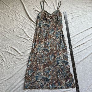 Sz Medium Vintage 90’s La Belle made in US Paisley brown & blue Spag Strap Dress